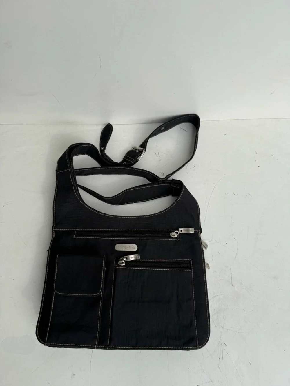 Vagabond Black Nylon Messenger Bag with Contrast Stitching
